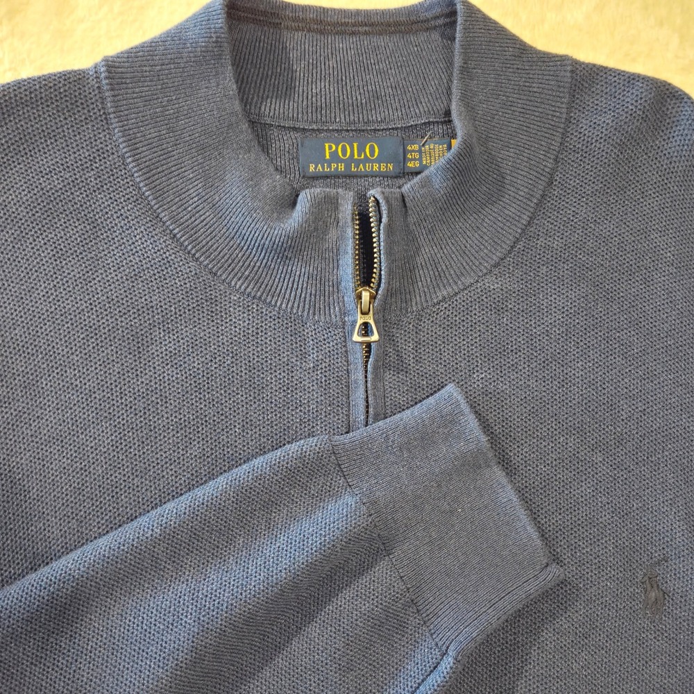 Polo Ralph Lauren Quarter Zip Sweater Mens 4XB Navy HTR NWT Pique Knit Pullover